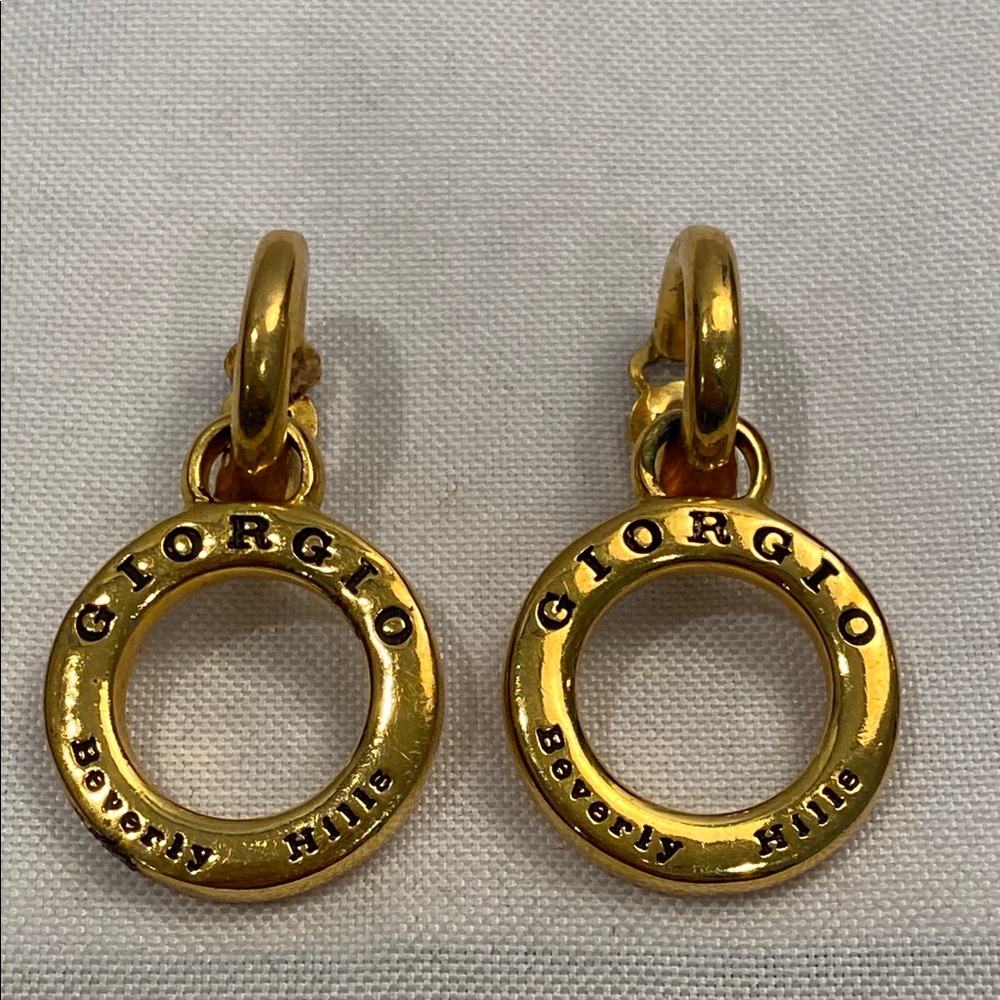RARE Vintage 80s Giorgio Beverly Hills Round Chunky Gold Clip-On Earrings